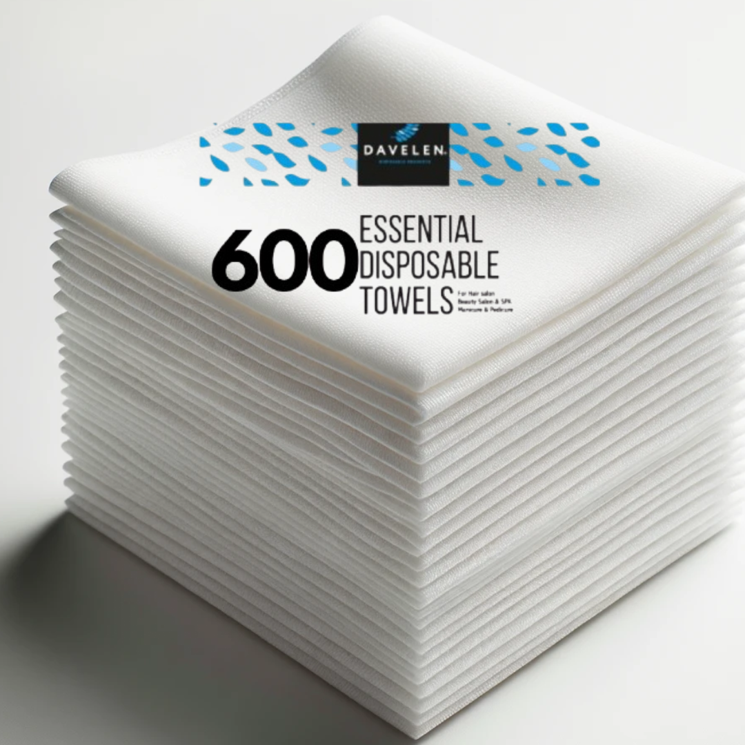 600 DAVELEN Essential  Large Disposable Towels (White) for salon and spa.