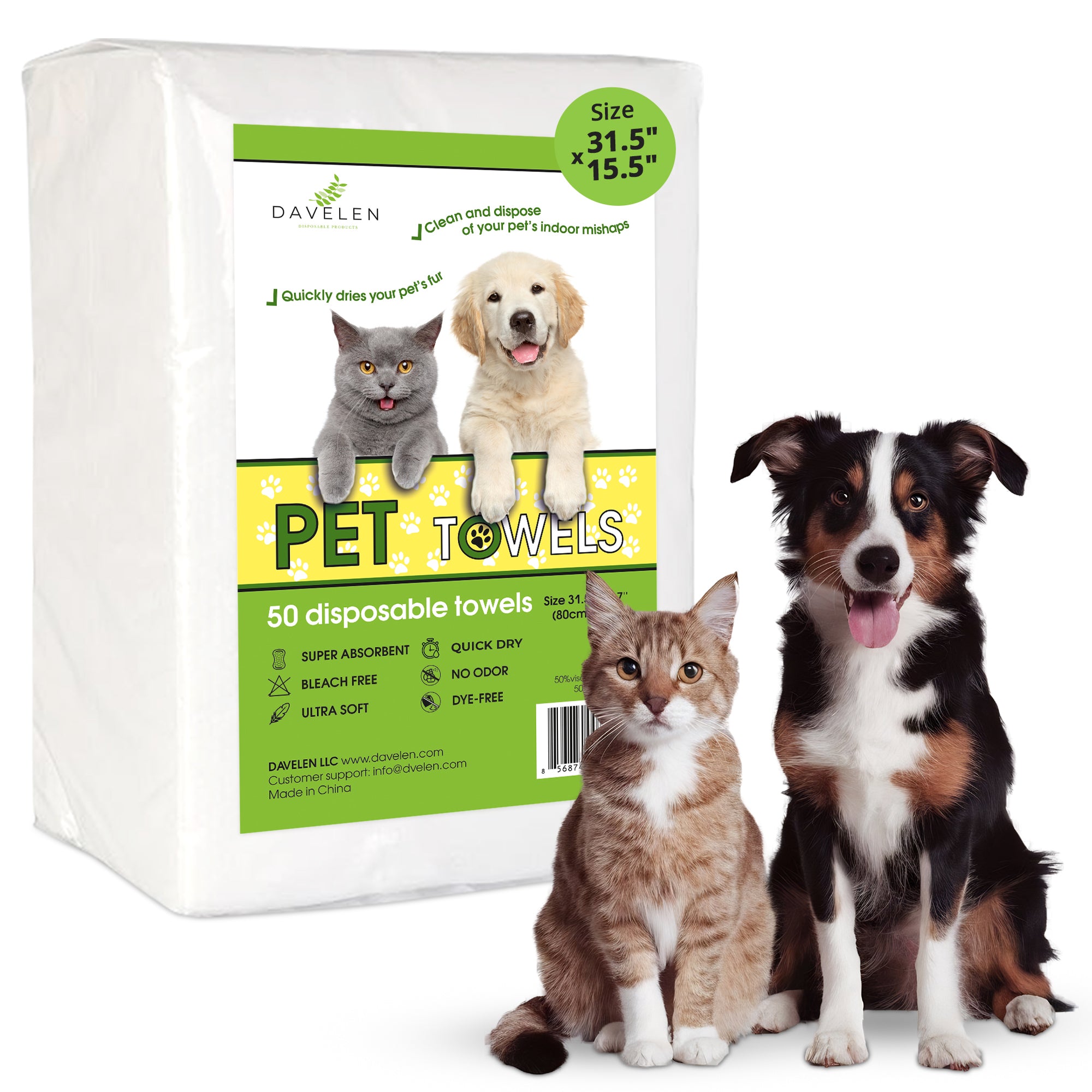 DAVELEN Disposable Pet Towels – 50 Eco-Friendly Wipes