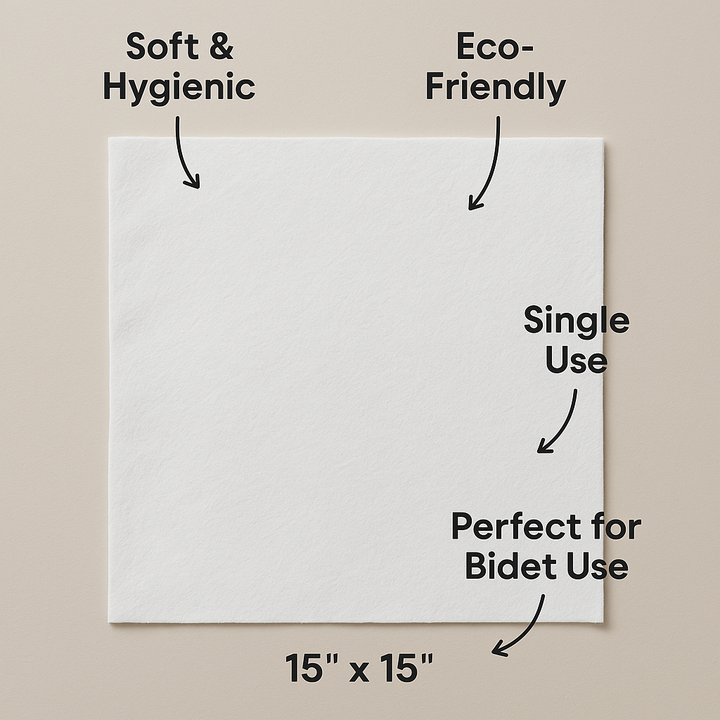 DAVELEN Disposable Bidet Towels – Lint-Free, Soft Pat-Drying (15" x 15"), 50 Towels/Pack