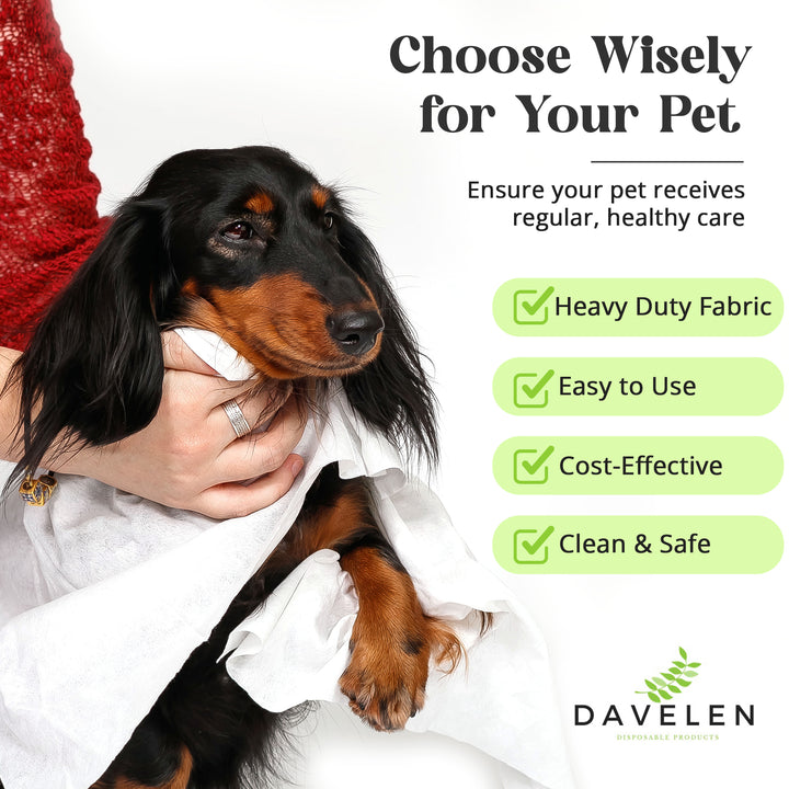 DAVELEN Disposable Pet Towels (50-Pack) — Bamboo-Based, Super Absorbent, Hygienic & Tear-Resistant